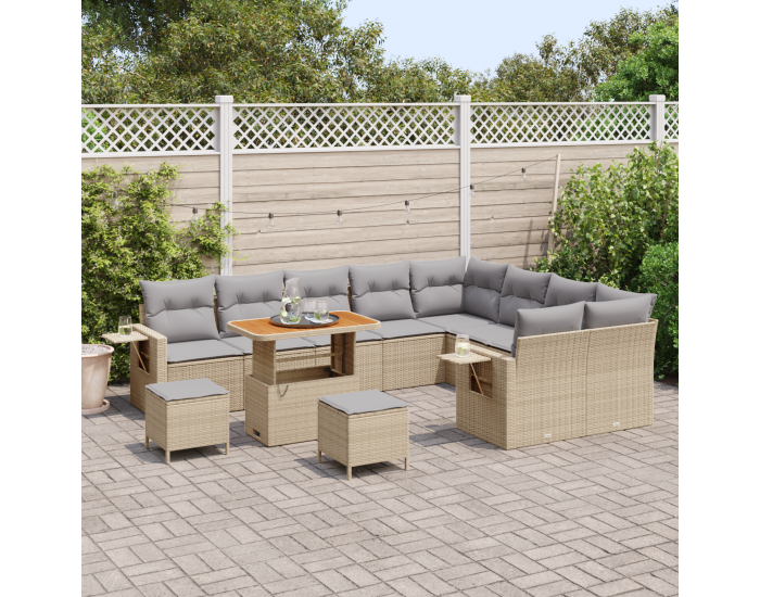 Sonata H 12 части градински диван комплект с възглавници Бежов Полиратан Акация