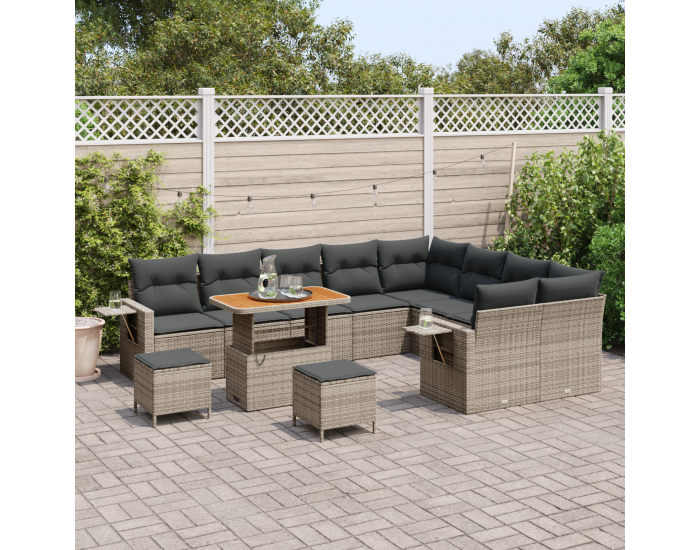 Sonata H 12 Частов градински комплект диван с възглавници сив полиестерен ратан акация