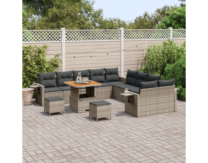 Sonata H 13 Частен комплект градински диван с възглавници сив полиратан акация