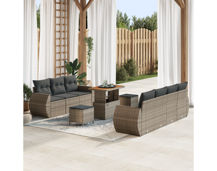 Sonata H 10 частен комплект градински диван с възглавници сив полиритан акация