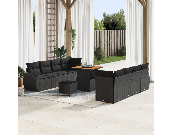 Sonata H 11 парчен комплект градински диван с възглавници черен полиратан акация