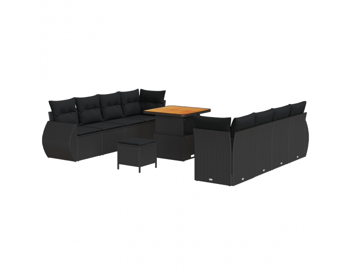 Sonata H 11 парчен комплект градински диван с възглавници черен полиратан акация