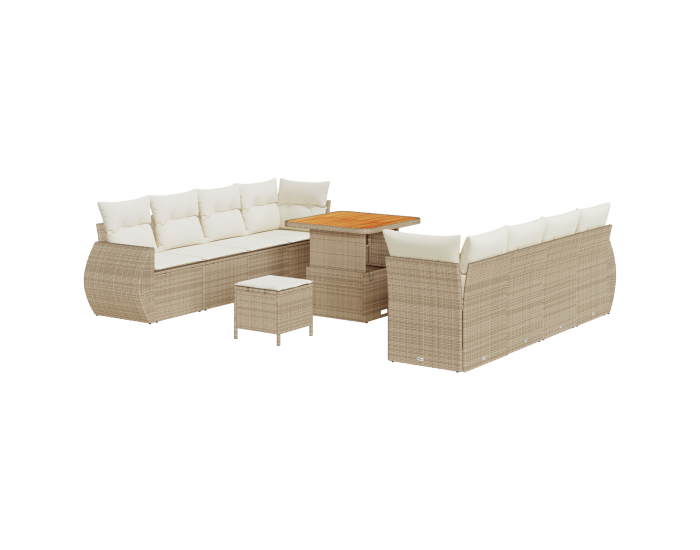 Sonata H 11 Часовен градински диван комплект с възглавници Бежов Полиратан Акация