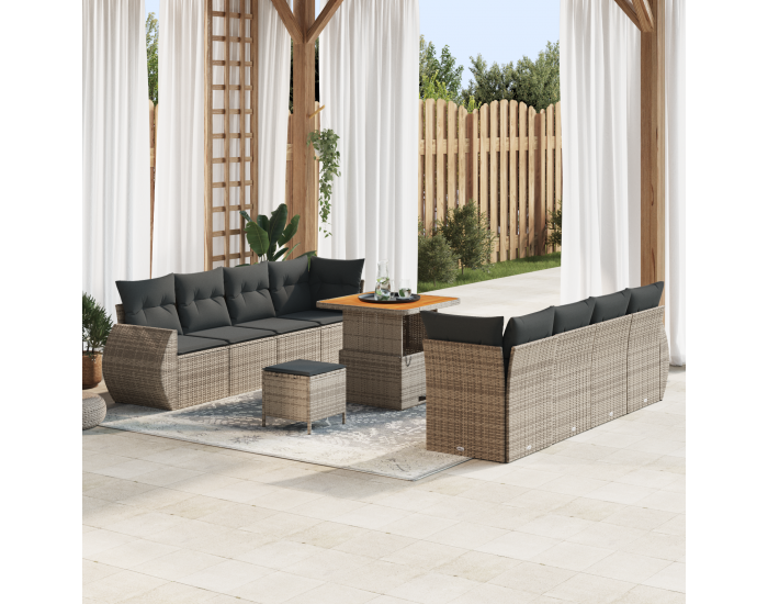 Sonata H 11 Членен Градински Диван Комплект с Възглавници Сив Полирани Ратан Акация