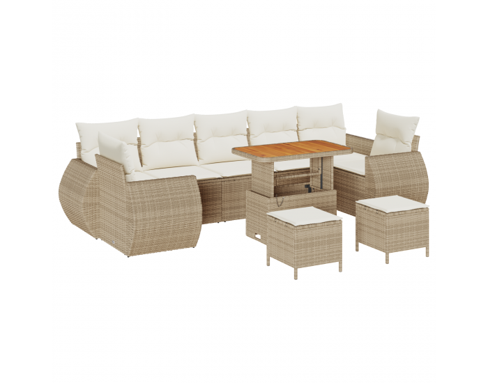 Sonata H 10 части градински диван комплект с възглавници бежов полиране ратан акация