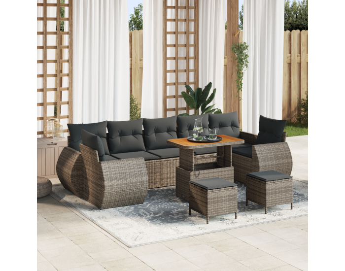 Sonata H 10 частен градински диван комплект с възглавници сив полиестерен ратан акация