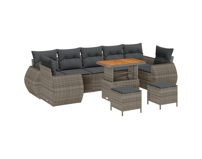 Sonata H 10 частен градински диван комплект с възглавници сив полиестерен ратан акация
