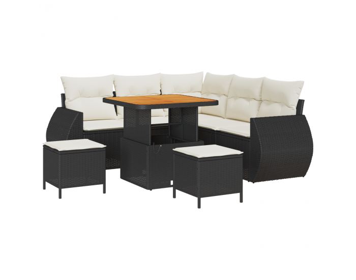8-частен градински комплект софа с възглавници Черен полиратан акация