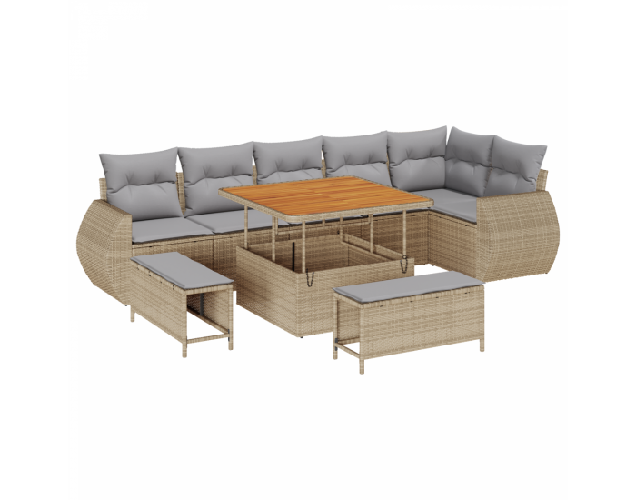 Сет за градински диван Sonata H 9 части с възглавнички бежов полиратан акация