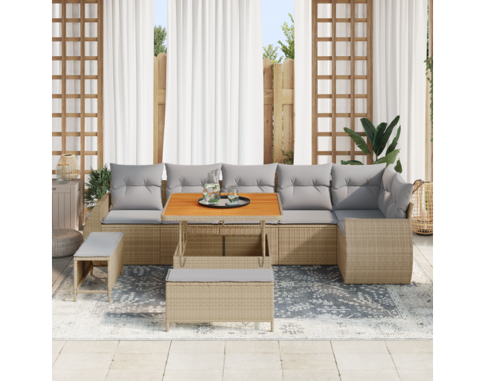 Сет за градински диван Sonata H 9 части с възглавнички бежов полиратан акация