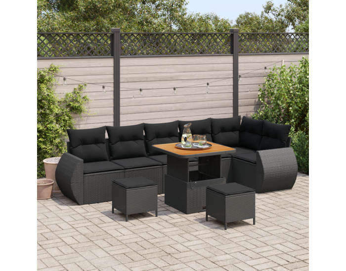 Комплект градински дивани Sonata H с възглавници Черен Полиратан