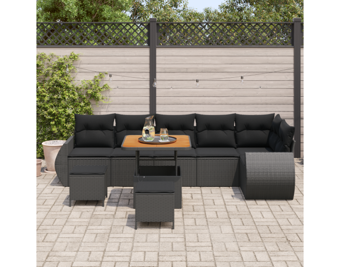 Комплект градински дивани Sonata H с възглавници Черен Полиратан