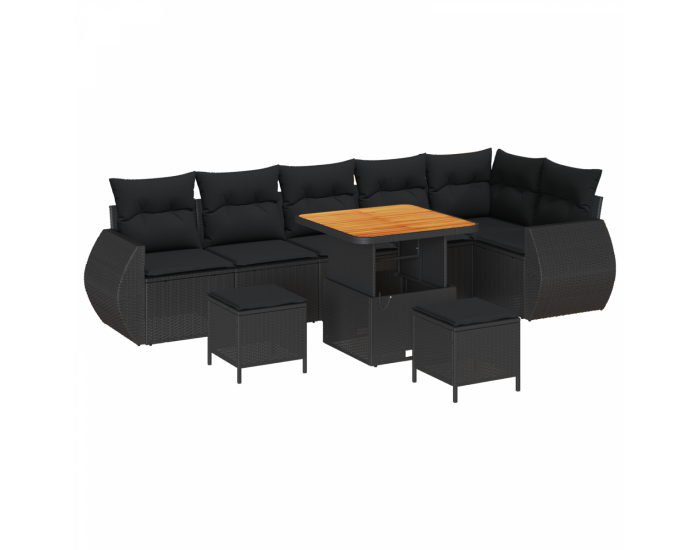 Комплект градински дивани Sonata H с възглавници Черен Полиратан