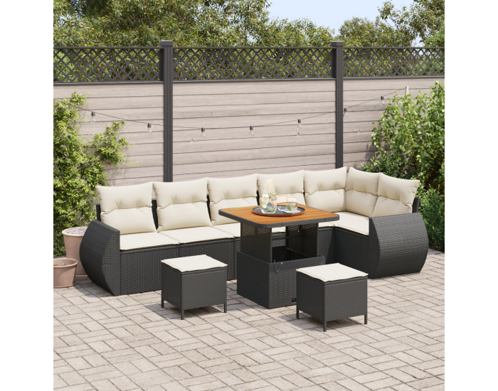 Комплект градински дивани Sonata H от 9 части с възглавници Черно Полиратан