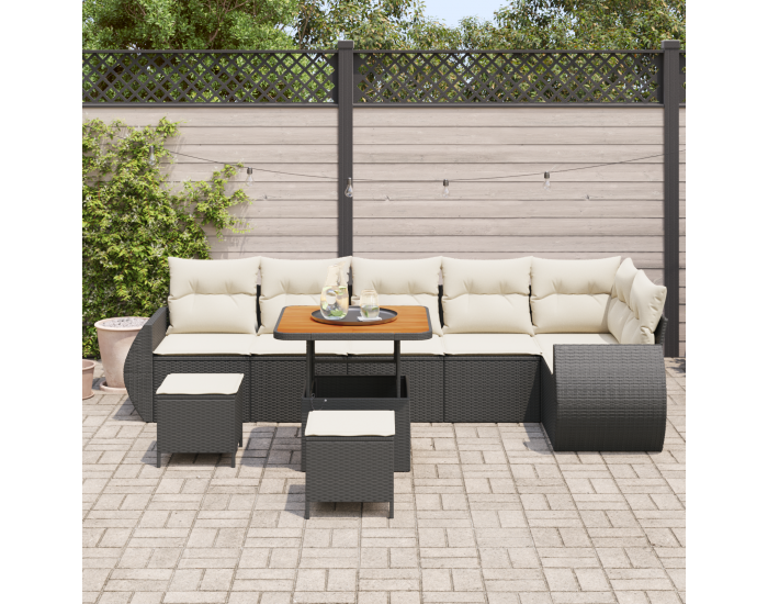 Комплект градински дивани Sonata H от 9 части с възглавници Черно Полиратан
