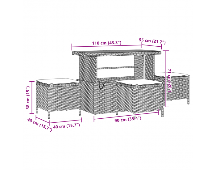 Sonata H 10 парче градински диван комплект с възглавници черен полиратан
