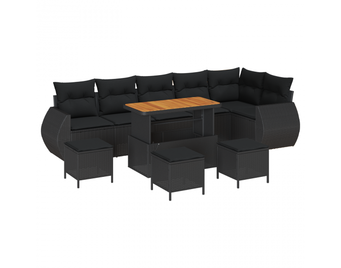 Sonata H 10 парче градински диван комплект с възглавници черен полиратан