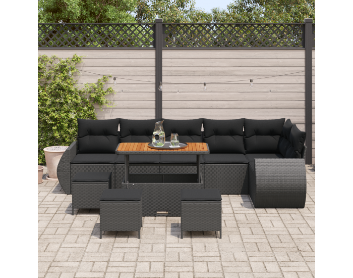 Sonata H 10 парче градински диван комплект с възглавници черен полиратан