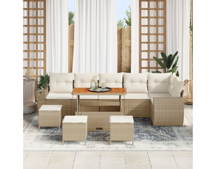 Sonata H 10 части градински диван комплект с възглавници бежов полиротан ацер