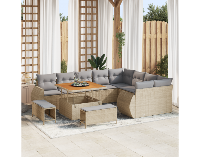 Sonata H 12 Часов Комплект Градински Диван с Възглавници Бежово Полиестерен Ратан Акация