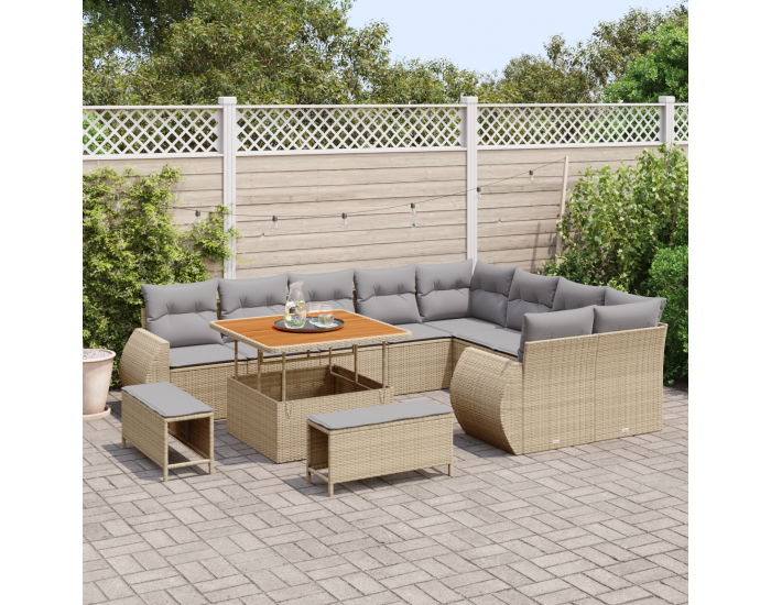 Sonata H 12 Часов Комплект Градински Диван с Възглавници Бежово Полиестерен Ратан Акация