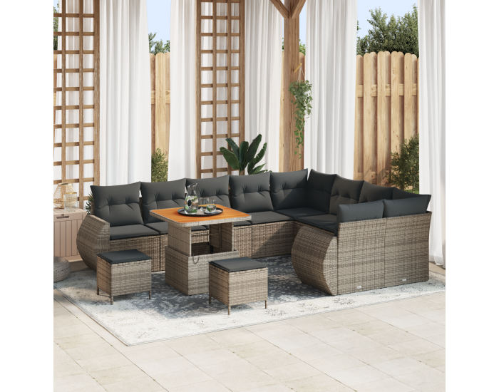 Sonata H 12 части градински диван комплект с възглавници сив полиратан