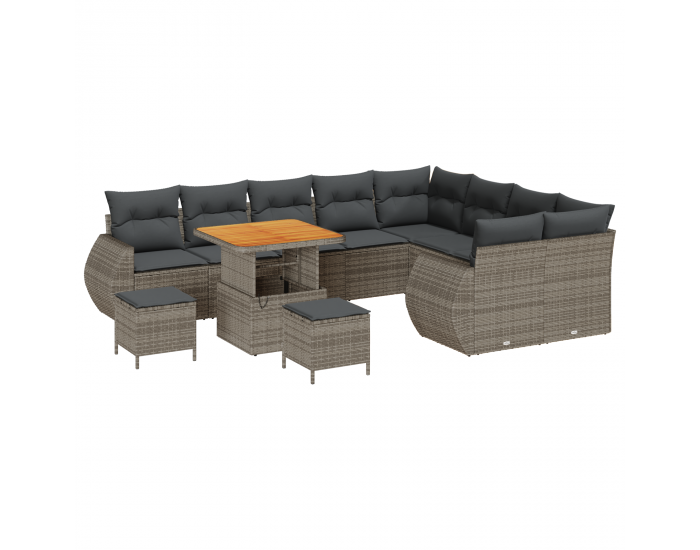Sonata H 12 части градински диван комплект с възглавници сив полиратан