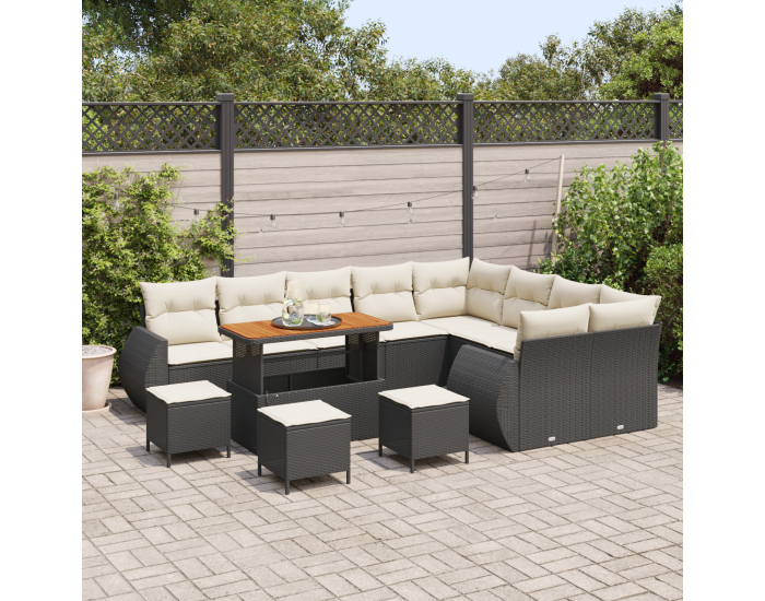 Sonata H 13-частов сет за градински диван с възглавници черен полипропилен акация