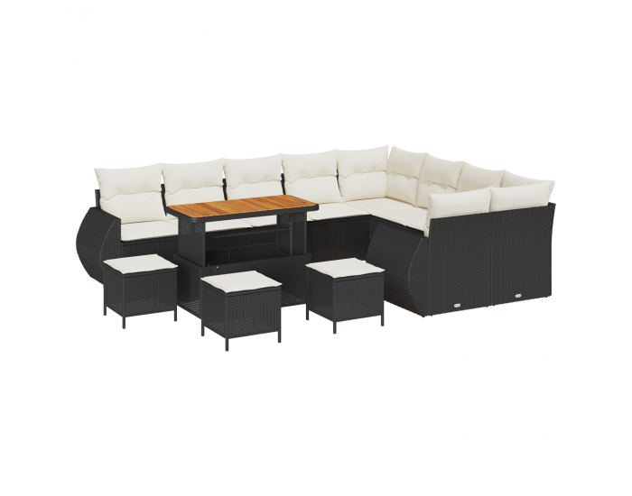 Sonata H 13-частов сет за градински диван с възглавници черен полипропилен акация