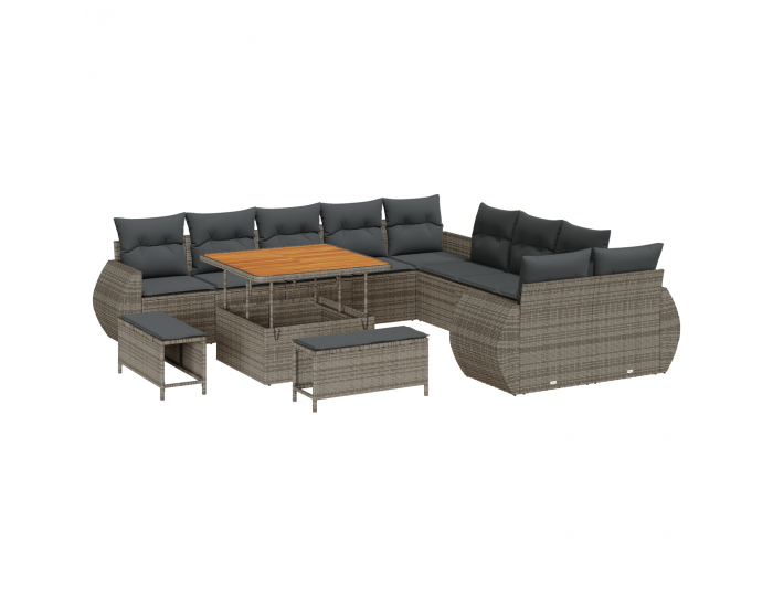 Sonata H 13-частен комплект градинско канапе с възглавници сиво полиестер ратан акация