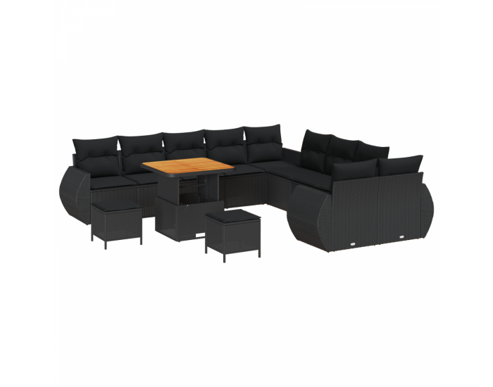 Комплект градински дивани Sonata H с възглавници Черен полиратан