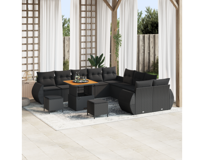 Комплект градински дивани Sonata H с възглавници Черен полиратан