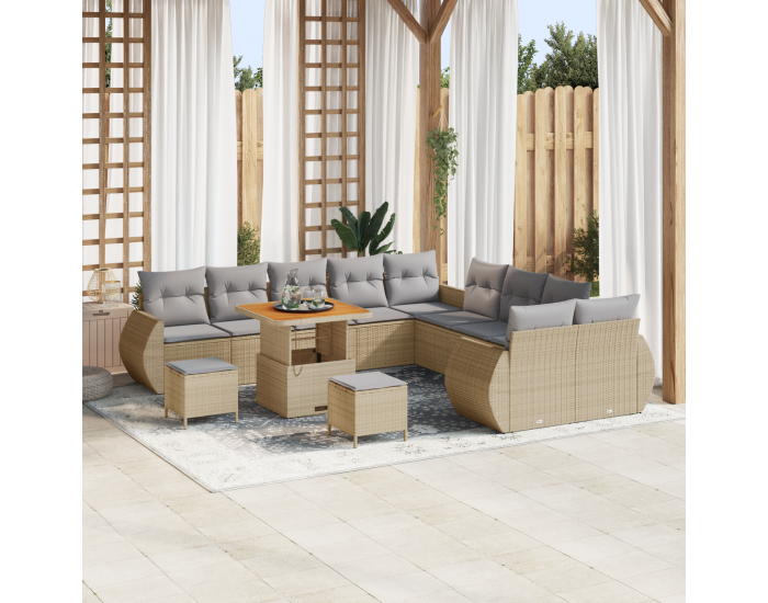 Sonata H 13 Часов Градински Диван с Възглавници Бежов Полиратиран