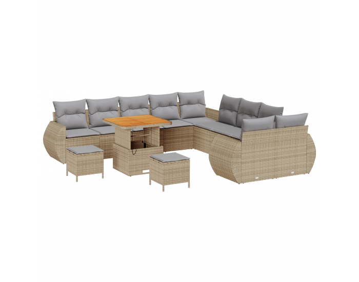 Sonata H 13 Часов Градински Диван с Възглавници Бежов Полиратиран