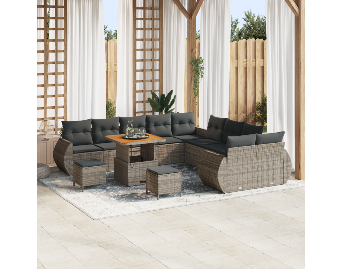 Sonata H 13 частен комплект градински диван с възглавници сив полиратан акация