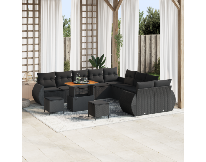 Комплект градински дивани Sonata H с възглавници черен полиратан