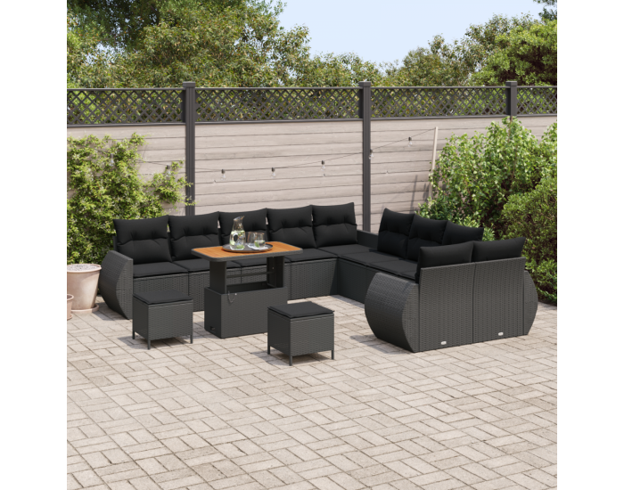 Комплект градински дивани Sonata H с възглавници черен полиратан