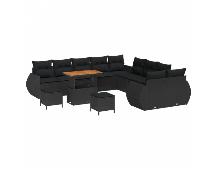 Комплект градински дивани Sonata H с възглавници черен полиратан