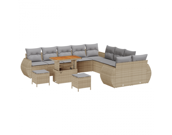 Sonata H 13 Часен Градински Диван с Възглавници Бежов Полиестерен Ратан Акация