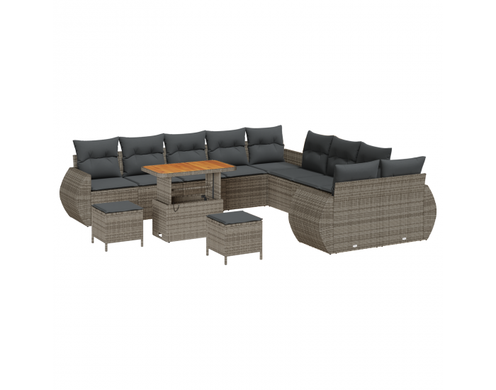 Sonata H 13 Часов Градински Диван Комплект с Възглавници Сив Полиратан Акация