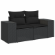 Градински диван комплект от 8 части с възглавници черен полиратан акация