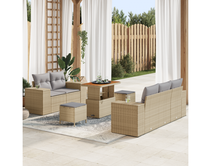 8-Частен градински диван комплект с възглавници Бежов Полирата Акация