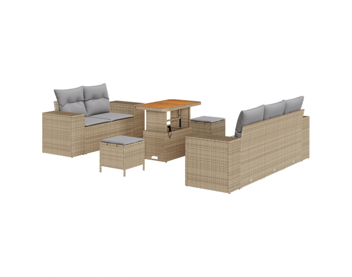 8-Частен градински диван комплект с възглавници Бежов Полирата Акация