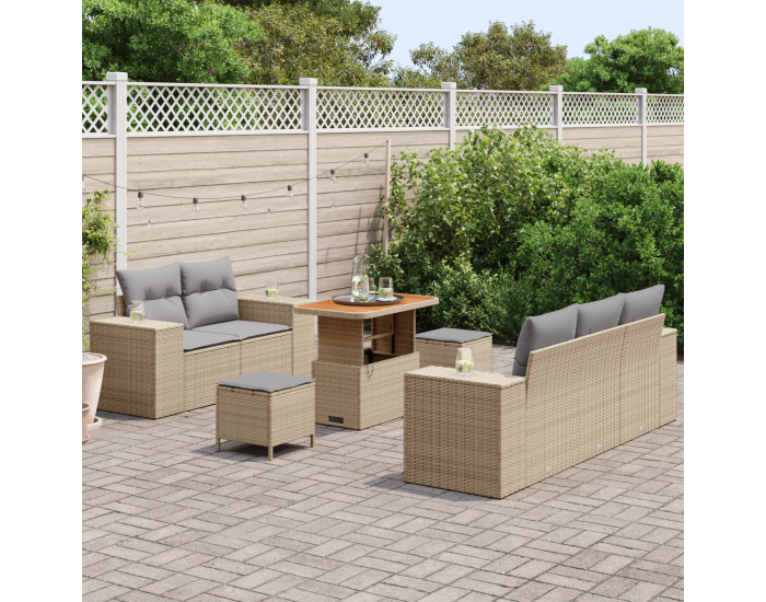 8-Частен градински диван комплект с възглавници Бежов Полирата Акация