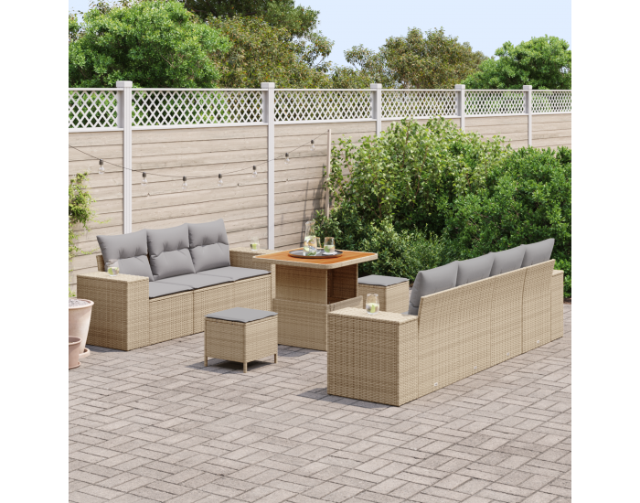 Sonata H 10 части комплект градински дивани с възглавници бежов ратан