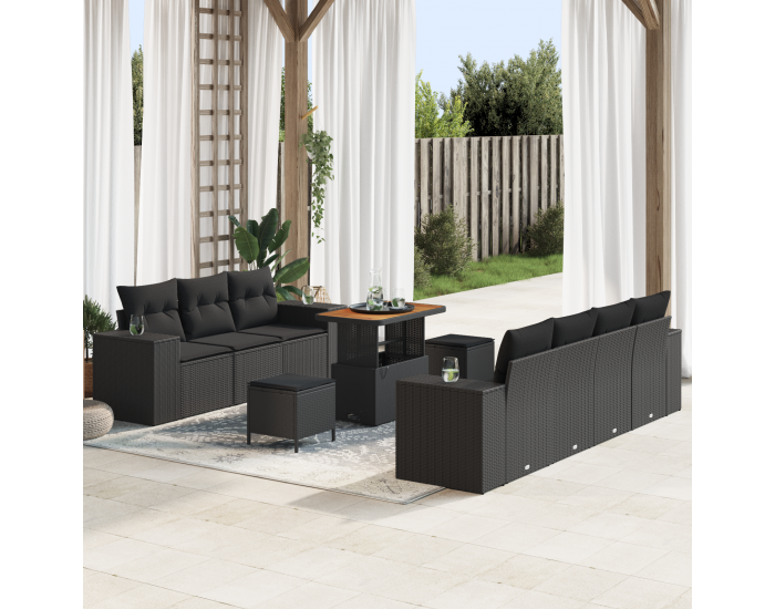 Sonata H 10 части комплект диван с възглавници черен ратан