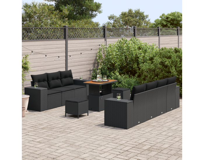 Sonata H 10 части комплект диван с възглавници черен ратан