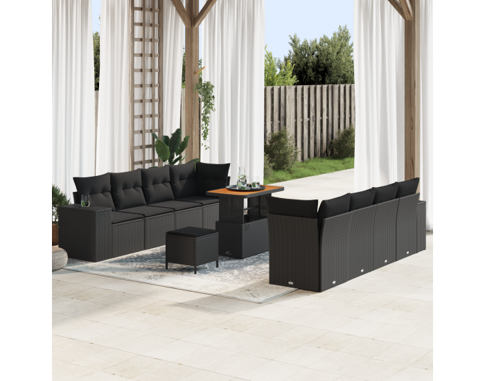 Sonata H 11 частен градински диван комплект с възглавници черен полиротан акация