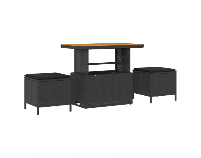 Sonata H 11 частен градински диван комплект с възглавници черен полиротан акация