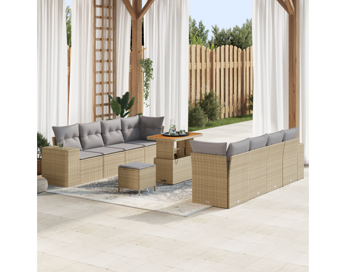 Sonata H 11 Частен комплект градински диван с възглавници Бежов Полироатан Акация
